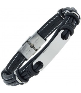 Armband Leder schwarz mit Edelstahl 19 cm - Bild 1