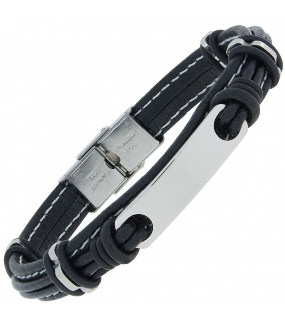 Armband Leder schwarz mit Edelstahl 21 cm - Bild 1