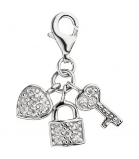 Einhänger Charm Schlüssel zum Herzen 925 Silber 14 Zirkonia Silberanhänger - Bild 1