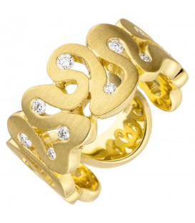 Damen Ring breit 585 Gold Gelbgold matt 10 Diamanten Brillanten Goldring - Bild 1