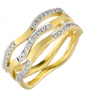 Damen Ring breit 585 Gold Gelbgold matt 42 Diamanten Brillanten Goldring - Bild 1