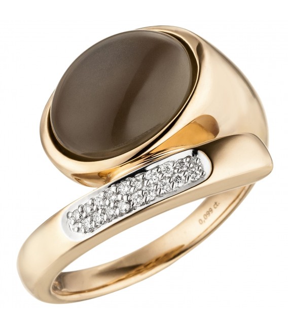 Damen Ring Mond 585 Gold Rotgold 1 Mondstein Cabochon 18 Diamanten Brillanten - Bild 1