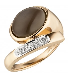 Damen Ring Mond 585 Gold Rotgold 1 Mondstein Cabochon 18 Diamanten Brillanten - Bild 1