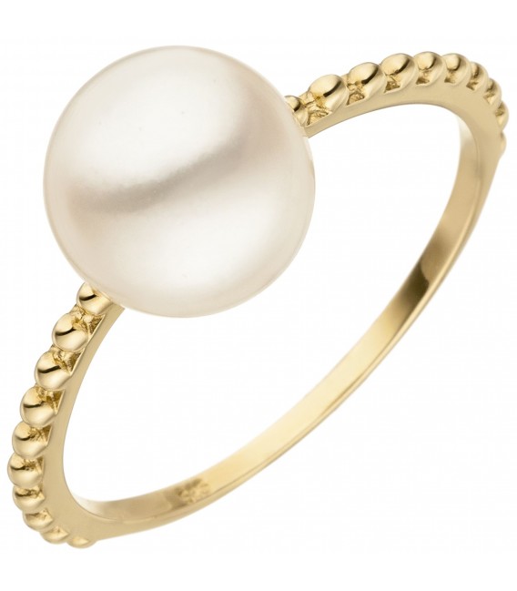 Damen Ring 585 Gold Gelbgold 1 Süßwasser Perle Perlenring Goldring - Bild 1
