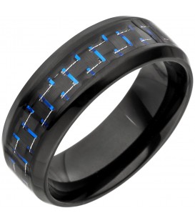 Herren Ring Edelstahl schwarz beschichtet mit Carbon Einlage blau - Bild 1