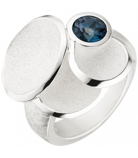 Damen Ring 925 Sterling Silber matt eismatt 1 Blautopas blau - Bild 1