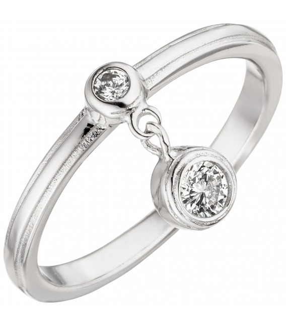 Damen Ring mit Anhänger 925 Sterling Silber 2 Zirkonia Silberring - Bild 1