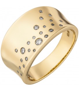 Damen Ring breit 585 Gold Gelbgold 25 Diamanten Brillanten 0