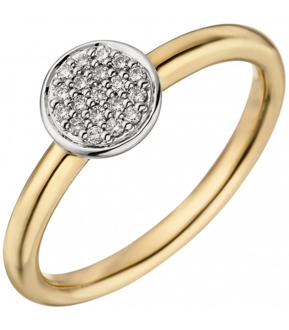 Damen Ring 585 Gold Gelbgold Weißgold bicolor 19 Diamanten Brillanten Goldring - Bild 1