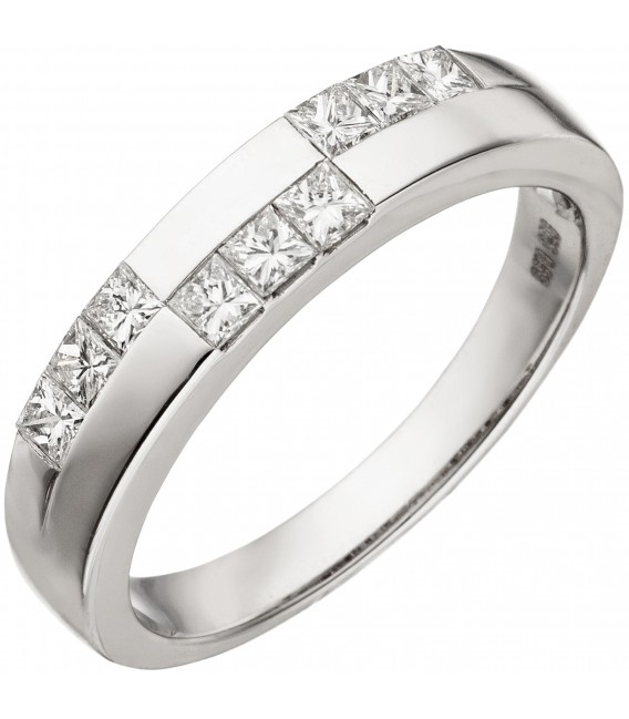 Damen Ring 585 Gold Weißgold 9 Diamanten im Carree Schliff Weißgoldring - Bild 1