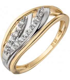 Damen Ring 375 Gold Gelbgold bicolor 15 Zirkonia Goldring - Bild 1