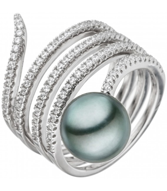 Damen Ring 925 Silber mit Zirkonia 1 Tahiti Perle Perlenring Schlangenring - Bild 1