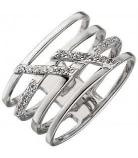 Damen Ring 4-reihig breit 925 Sterling Silber 28 Zirkonia Silberring - Bild 1