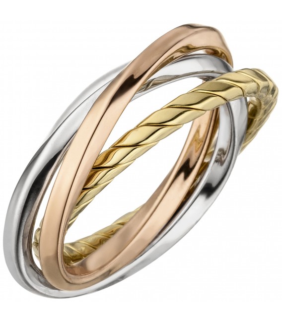 Damen Ring verschlungen 925 Sterling Silber tricolor dreifarbig vergoldet - Bild 1