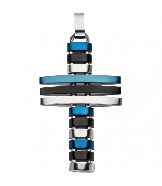 Anhänger Kreuz Edelstahl mit blauer und schwarzer PVD-Beschichtung flexibel - Bild 1
