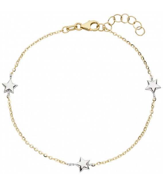 Armband Stern Sterne 375 Gold Gelbgold Weißgold bicolor diamantiert 18 cm - Bild 1