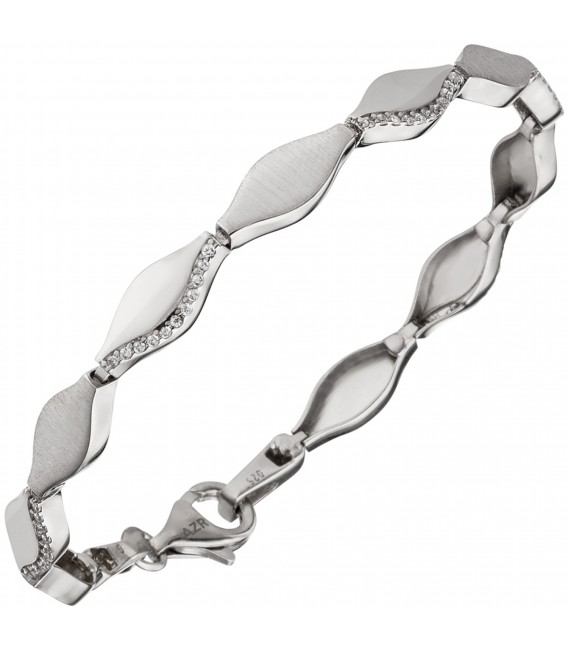 Armband 925 Sterling Silber teil matt 55 Zirkonia 19 cm Silberarmband - Bild 1